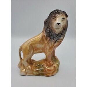 Vintage Lion Figurine Lusterware Ceramic Figure Brazil King of the Jungle